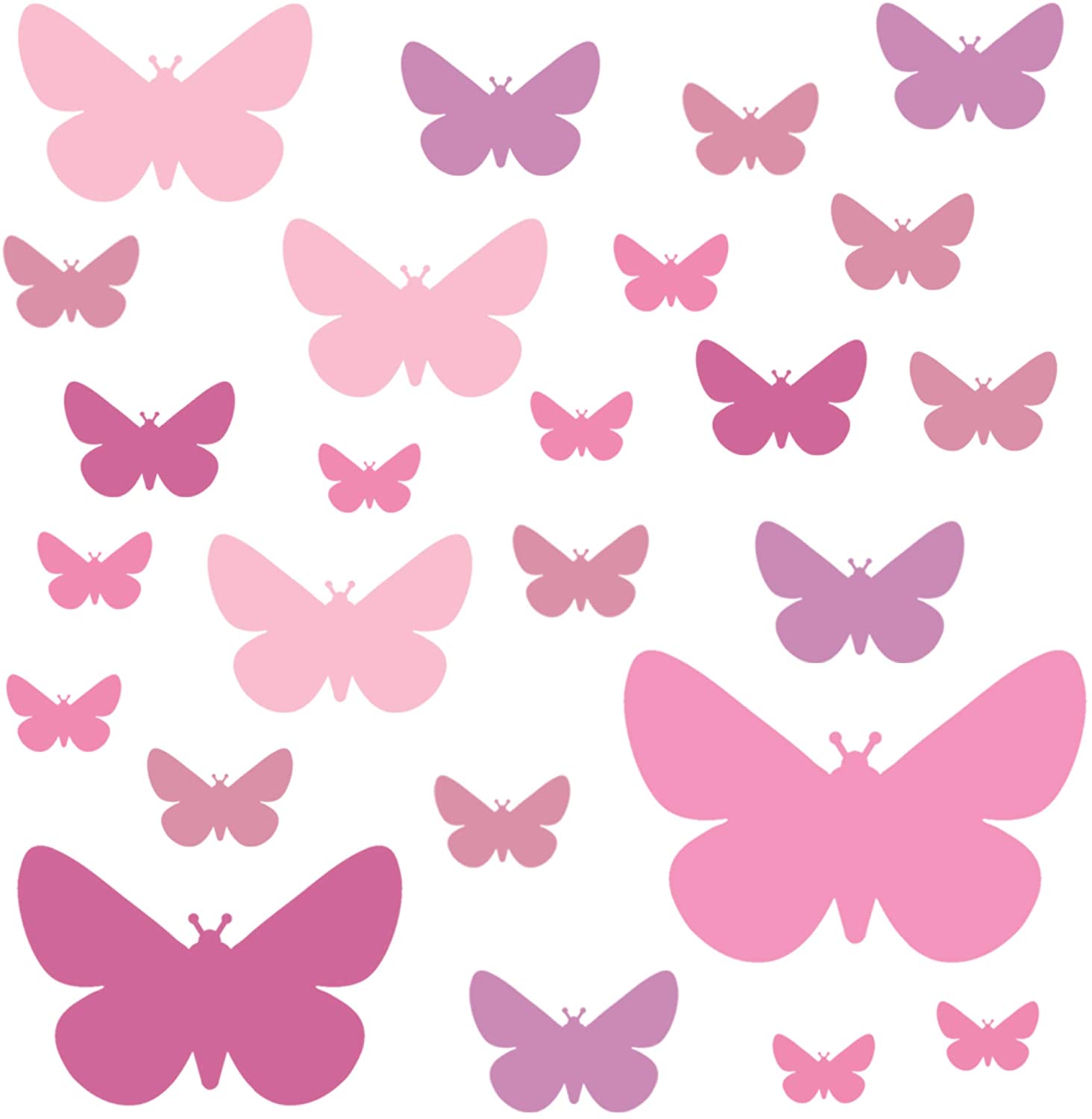 PREMYO Set of 25 Butterfly Wall Stickers Kids - Nursery Decor Easy to Apply - Decals for Bedrooms for Girls Pastel Rose