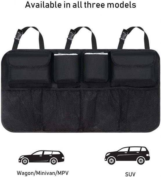 URAQT Car Boot Organiser Waterproof Kick Mats Car Organiser Seat Back Protectors, Multi-Pocket Children's Travel Storage, Durable Foldable Cargo Net Storage for Car Backseat Cover - Image 4