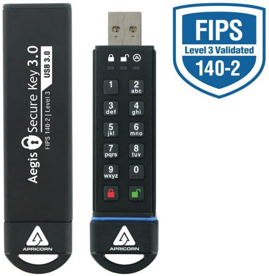 Apricorn Aegis Secure Key 480GB FIPS 140-2 Level 3 Validated 256-bit Hardware Encrypted USB 3.0 Flash Drive (ASK3-480GB) - Image 2