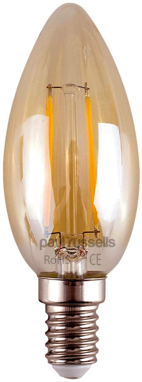 paul russells LED Candle Filament Light, 2.5W 20W Equivalent Replacement, 200LM Lumens, 2200K Extra Warm White