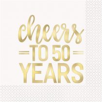 Unique Party 72571 Cheers to 50 Years Luncheon Napkins | Gold Theme | Party Foil Stamped, Paper