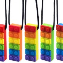 Novelfun Sensory Chew Necklace,5 Pack Rinbow Color Silicone Chew Pendant Training and Development Fidget Toy Chewing Necklace for Teething Babies,Autism ADHD SPD,Oral Motor,Anxiety,Autistic Children
