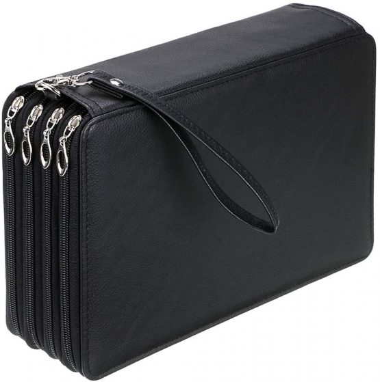 BTSKY PU Leather 200 Inserting Super Large Capacity Multi-Layer Students Colored Pencil Wrap Storage Case Bag Pouch Holder Stationery Organizer, Green(no Pencils) - Image 4