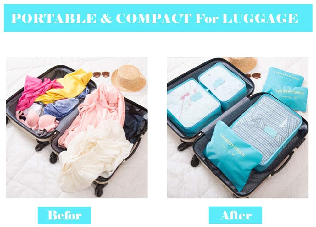 Portable Packing Cubes, TCHEER 6PCS Travel Luggage Organizers Lightweight Storage Zip Bags for Suitcase (Rose Red) - Image 4