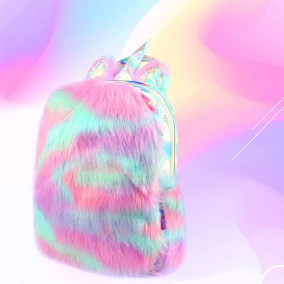 Cute Plush Unicorn Backpack,Fluffy Mini Unicorn Backpack Bags for Girls Female Travel Plush Soft Rainbow Schoolbag (Colour 2) - Image 3