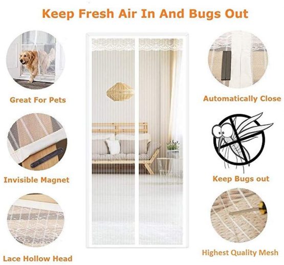 Fly Screen Door,Magnetic Fly Insect Screen Door Screen Mesh Curtain Fits Door Up to 90 x 210cm (White Lace) - Image 2