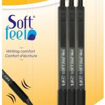 BIC Soft Feel Ballpoint Pens - Black - Pack of 3 Pens - Medium Point (1.0 mm) with Rubber Grip for Comfort