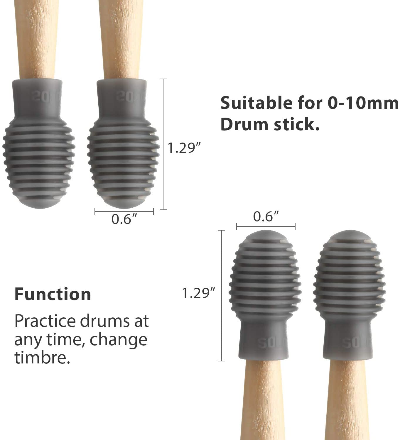 4 Pieces Drum Mute Drum Dampener Silicone Drumstick Silent Practice Tips Percussion Accessory Mute Replacement Musical Instruments Accessory (Grey) - Image 2
