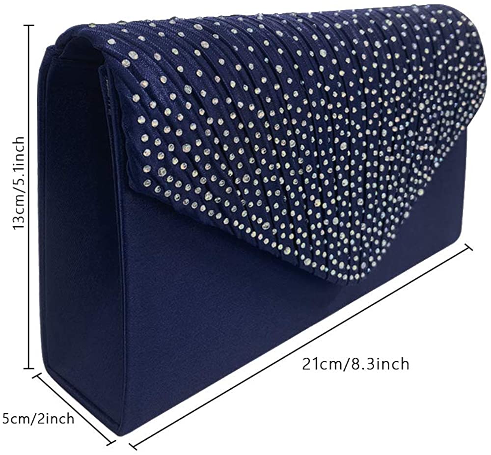 SteelFever Women Diamante Envelope Clutch Bag Evening Handbag Purse Wedding, Bridal, Prom, Party Shoulder Bag (Navy) - Image 3
