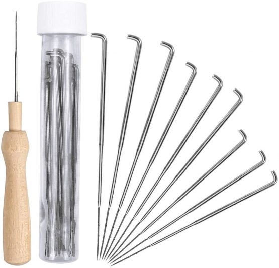 Dokpav 30PCS Felting Needles of 3 Sizes with 1 pc Handle Wood Felt Tool, Felt Needle Tool, Felting Starter Kit, Needle Felting Stitch Punch Tool, Wool Felt Needle for DIY Toys Craft Make Felt Animals
