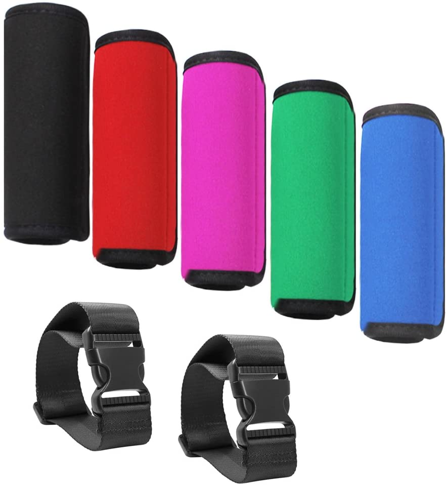 SENHAI 5 Pack Comfort Soft Neoprene Luggage Handle Wrap Grip, with 2 Add A Bag Travel Luggage Straps