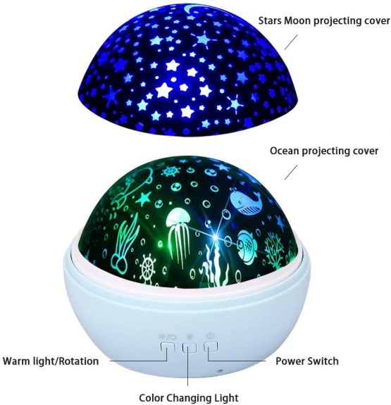 Baby Night Light Projector, Star Moon and Ocean Wave Projector Rotating Lamp, Best Chirstmas Night Lamp for Children Bedroom (Blue) - Image 2