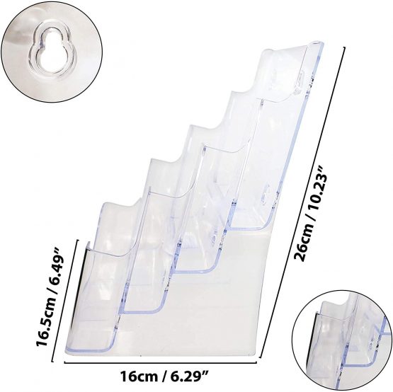 BELLE VOUS Multi-Tier Acrylic Literature Holder - 4 x A5 Pockets Clear Plastic Display Stand - Trifold Brochure Dispenser for Wall Mount or Desktop - Holds Leaflets, Flyers, Menus, and Pamphlets - Image 2
