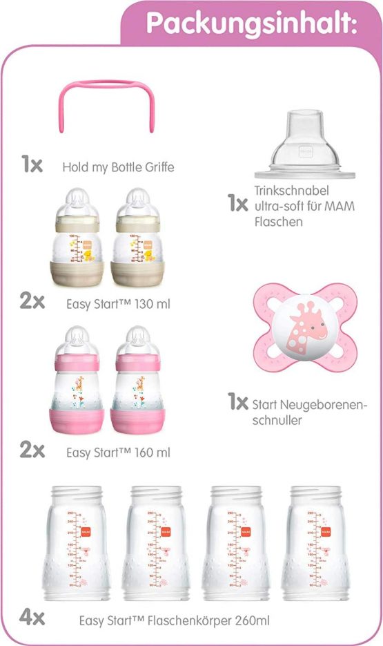 MAM Easy Start Self Sterilising Anti Colic Starter Set Girls Rose-Beige, Newborn Bottle Set and Soother, Newborn Essentials - Image 2