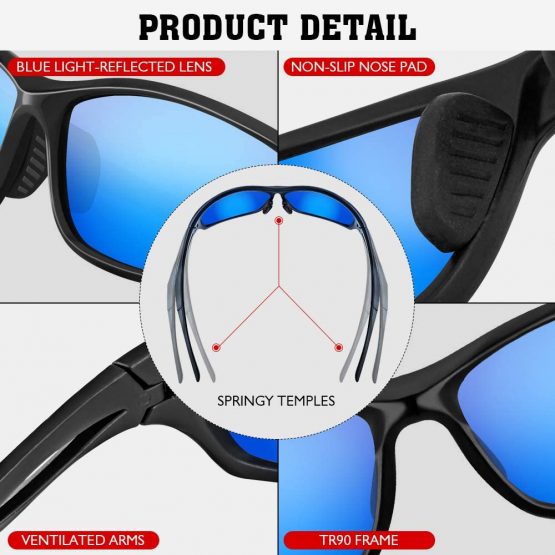 Bloomoak Cycling Sunglasses/Polarized Sport Sunglasses/UV Protection / TR90 Unbreakable Frame - Fit for Driving/Running/Sunglasses(Blue) - Image 3