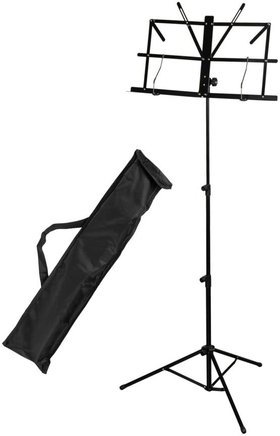 CASCHA Music Stand with carrying bag, sheet music holder, foldable metal, collapsible, height adjustable, black, HH 2067