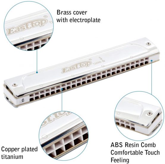 East top Tremolo Harmonica 24 Holes Professional Tremolo Harmonica in C, T2406S Mouth Organ 24 hole harmonica for Adults, Professional Players and Students - Image 2