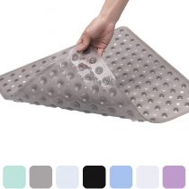 XIYUNTE Square Shower Mat Non Slip Anti Mould - 53 x 53cm/21 x 21inch Anti Slip Shower Mat with Suction Cup, Antibacterial Rubber Bathtub Mat with Drain Holes, Machine Washable, Clear Grey