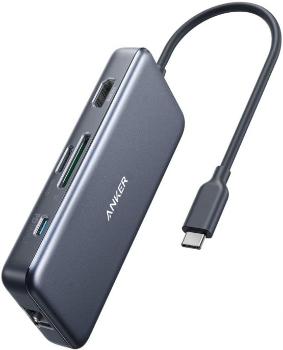 Anker USB C Hub, PowerExpand+ 7-in-1 USB C Adapter, with 4K HDMI, 60W Power Delivery, 1Gbps Ethernet, 2 USB 3.0 Ports and SD/microSD Card Readers, for MacBook Pro 2019/2018/2017/2016, Chromebook, XPS
