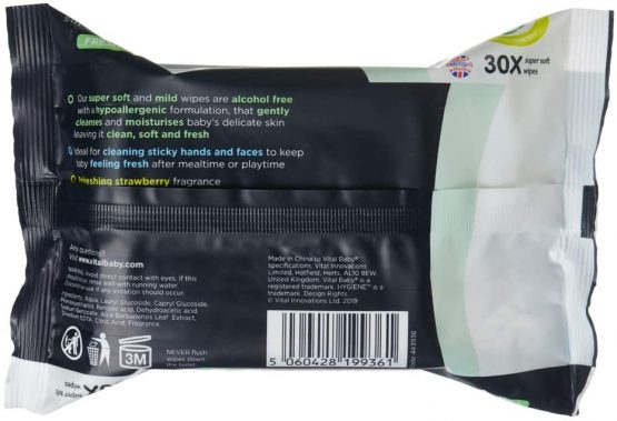 vital baby HYGIENE Super Soft Hand and Face Wipes, Gentle Cleansing Wipes, Fresh Fruity Fragrance, Hypoallergenic, Alcohol Free, (Pack of 30) - Image 4