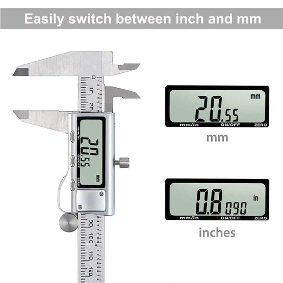 Digital Caliper, 0-150mm / 0-6" Metric Inch Conversion Depth Gauge Measuring Tools, Stainless Steel Vernier Caliper with Extra-Large LCD Display Screen (silver) - Image 4