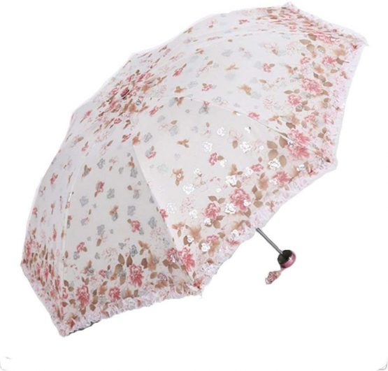 Folding Travel Sun Umbrella Lady's Parasol Sunblock UV Protection UPF 50+ Compact Size with Black Underside(Orange)
