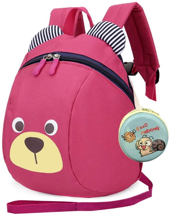 MCUILEE Cute Bear Children Toddler Backpack Book Bags Baby Harness bag with Safety Harnesses Reins Belt for Kids Girls and Boys,Rose Red