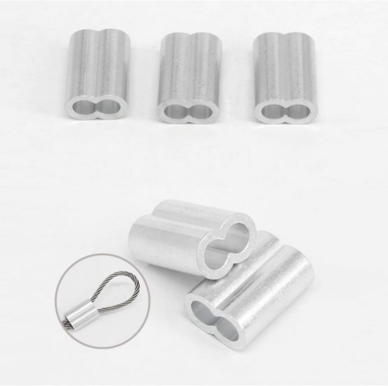 Futheda 100 pcs Aluminum Crimping Loop Sleeve Clips with Double Ferrules/Holes for 1.5mm Cable Wire Rope Silver Tone - Image 4