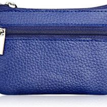 Hibate Mini Coin Purse Holder Wallet Leather Purses for Women Men Kids Zipper Pouch with Key Ring - Blue