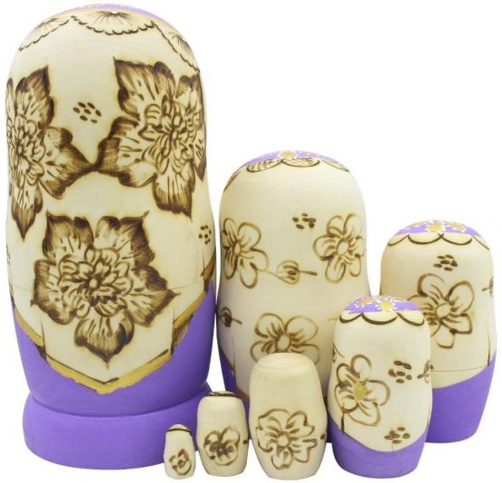 Set 7 Pcs Long Braids Girl Purple Matryoshka Dolls Babushka Doll Traditional Russian Nesting Dolls Wooden Stacking Toy Kids Gift - Image 2