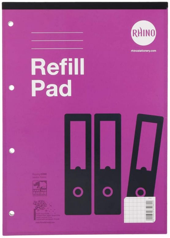 RHINO Stationery A4 Refill Pad 160 Page | 5mm Squared Paper Pad | Headbound Notepad | Purple | School Notepad Premium Writing Paper