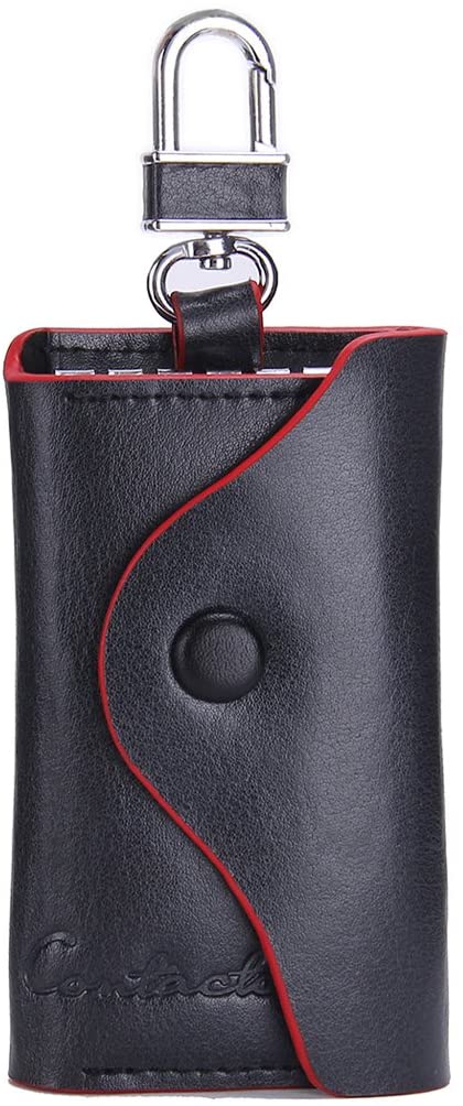 Contacts Mens Genuine Leather Cowhide Car Key Case Card ID Holder Wallet Black, standard size