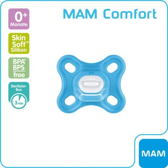 MAM Comfort Dummy Mini X-Small 0+ Months Boys Blue, Hospital-Grade Silicone, Pack of 4, incl. 2 Travel Boxes - Image 3