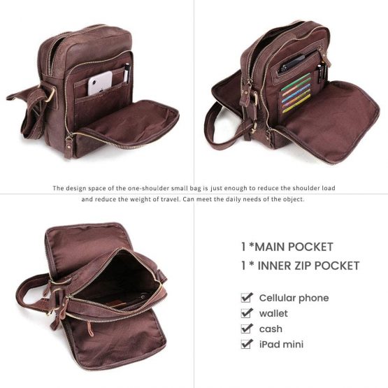 Men's Shoulder Bag, Small Leather Crossbody Bag Vintage Messenger Bags Casual Satchel Bag - Image 3