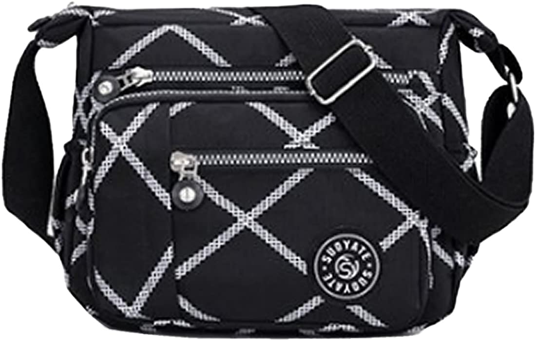 YYW Womens Multi Pocket Casual Cross Body Bag Travel Bag Messenger Handbag for Shopping Hiking Daily Use (Camo black)