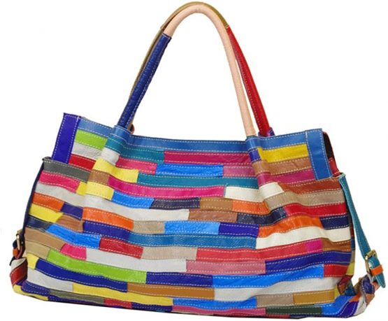Women’s Multicolor Boston Bag Genuine Leather Colorful Large Tote Handbag Purse - Image 2