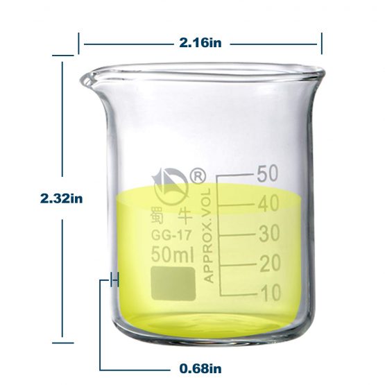 Yizerel Glass Beakers, Pack of 6 Low Form Glass Measuring & Glass Droppers Set, 3 Graduated Griffin Beakers in 3 sizes with scales, 250ml, 100ml, 50ml, 3 Glass Droppers without scales (3ml per drop) - Image 4