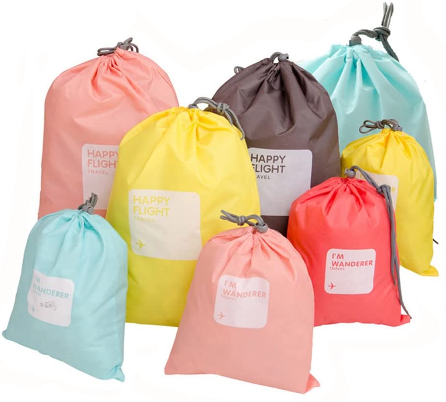 LZYMSZ 8 PCS Nylon Drawstring Bag, Waterproof Travel Storage Bags