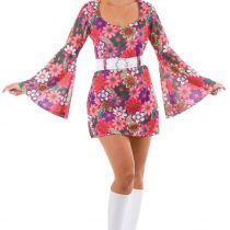 Adult Female Retro Go-Go Girl - Flower Print Fancy Dress Costume (Large)