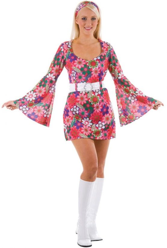 Adult Female Retro Go-Go Girl - Flower Print Fancy Dress Costume (Large)