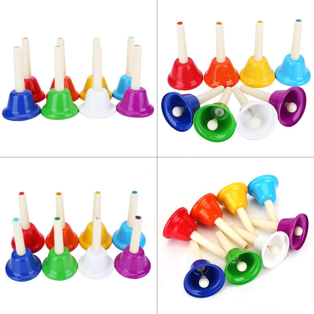 Hand Bells, Colorful 8 Note Metal Diatonic Hand Bell Set Music Brain Development Game Playing Musical Instruments Hand Bells for Children - Image 4