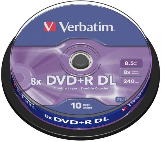 Verbatim 43666 8.5GB 8x Double Layer DVD+R Matt Silver - 10 Pack Spindle