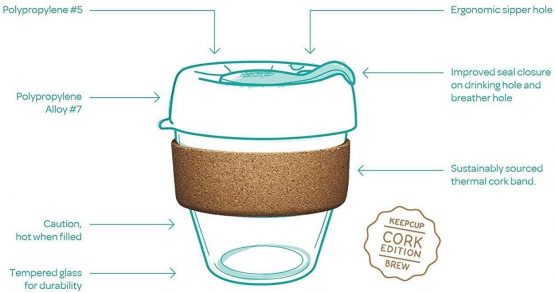 KeepCup Brew, Reusable, Tempered Glass Cup with Cork Band, Grey, 12oz - Image 4