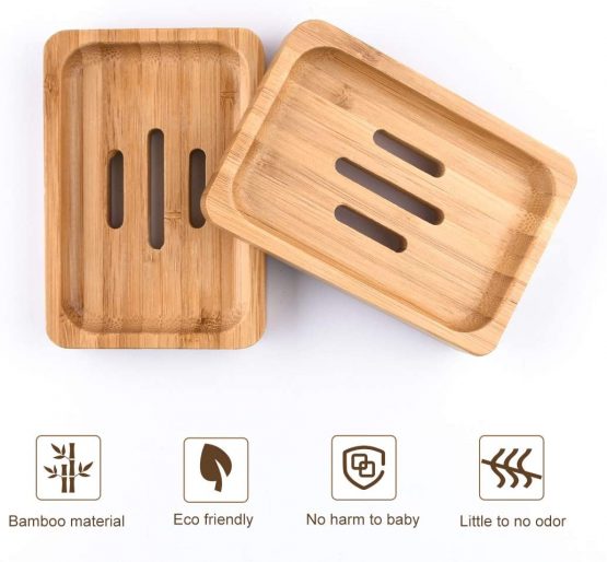 Gurkkst 2 PACK Natural Wooden Bamboo Soap Dish Storage Holder Soap Holder for Bathroom Shower Soap Dish Container Hand Craft for Soap,Sponges and More - Image 3