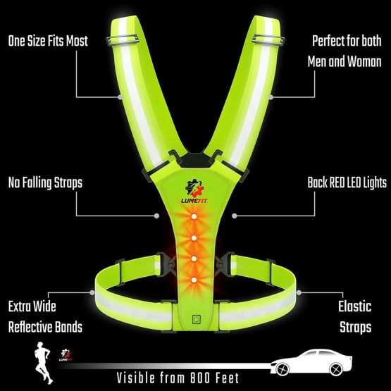 LUMEFIT High Visibility Vest Reflective Running Vests with Armbands High-Vis for Safety of Kids, Women, Men, Children, Adjustable Gear, 8 Bright LED for Day and Night Car, Bike, Cycling etc - Image 3