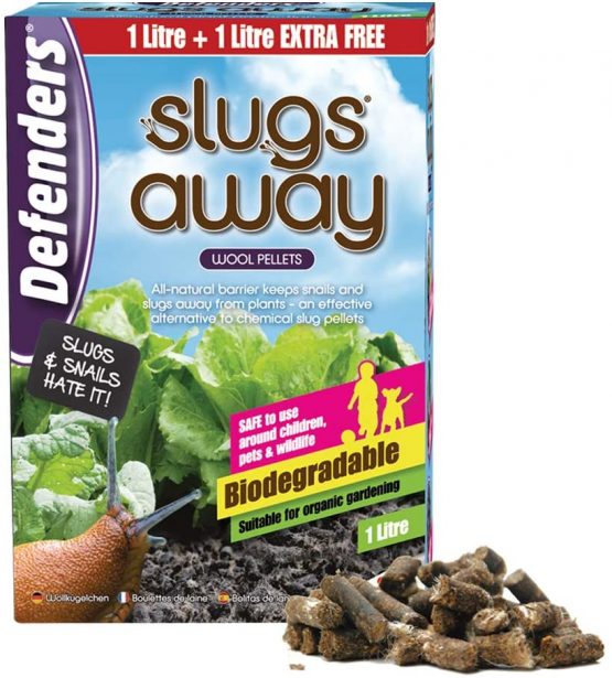 Defenders Slugs Away Wool Pellets (Slug Deterrent, Protect Gardens and Plants), 1 Litre, Grey