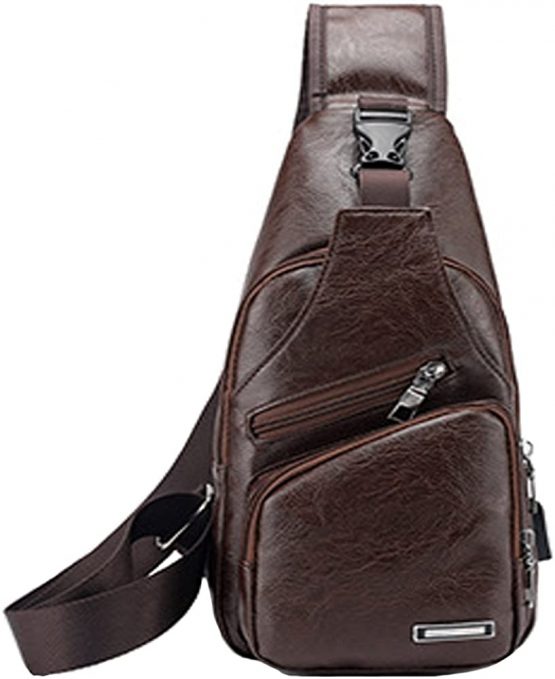 Rullar Waterproof Leather Sling Bags Chest Shoulder Crossbody Messenger Business Travel Hiking School Multipurpose Daypack Purse Backpack for Mens Womens