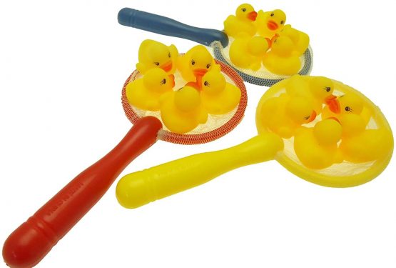 Henbrandt 5 Mini Rubber Ducks with Fishing Net Bath Toy Paddling Pool Game Summer Water Fun Toys for Kids