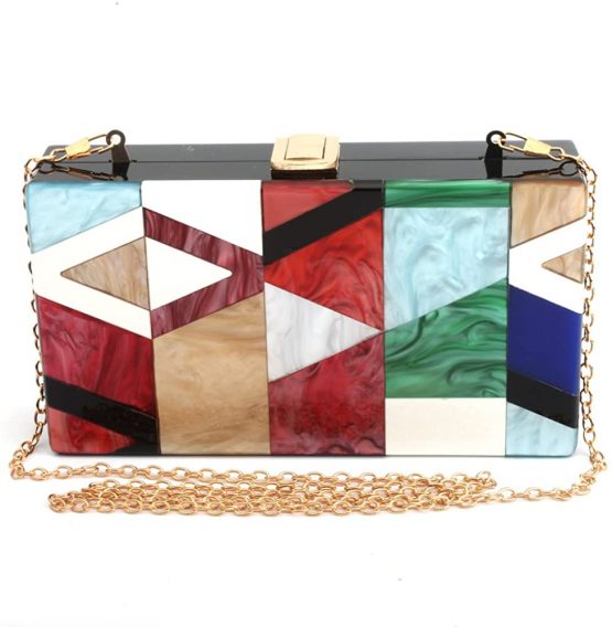 LETODE Geometric design of elegant female colored acrylic clutch gold chain bag Glitter Purse Perspex Bag Handbags for Women - Image 2