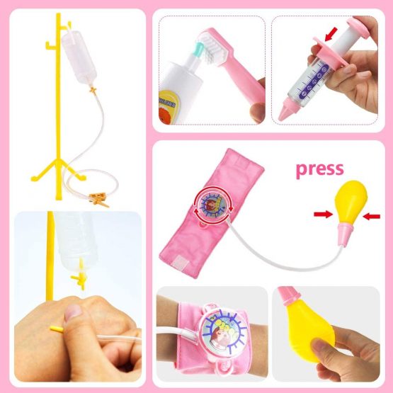 HERSITY Kids Doctors Kit Toy Medical Playset Nurses Costume Role Play Dentist Set with Carry Case Gifts for 3 4 5 6 Years Old Girls - Image 4